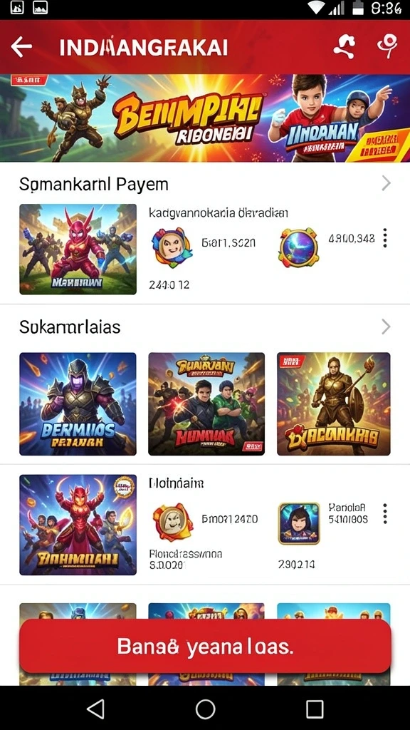 Berbagai pilihan permainan yang tersedia di aplikasi.